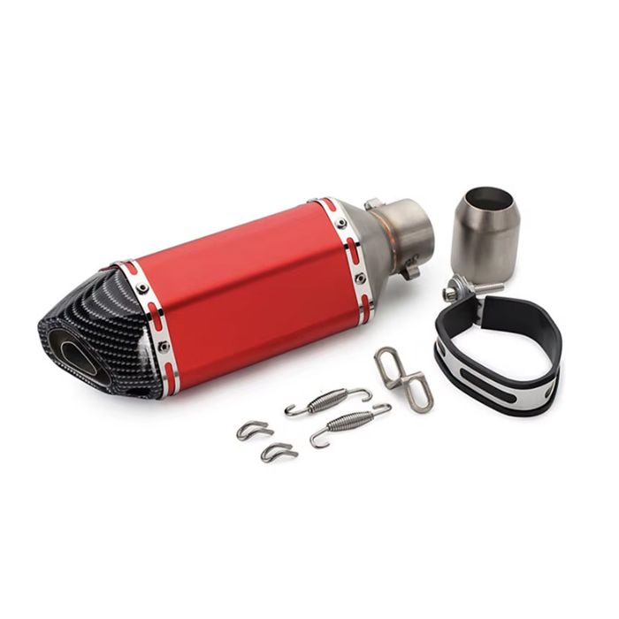 Toba Esapament Universala pentru Motocicleta Otel  400mm Carbon Rosu cu  Accesorii de Prindere