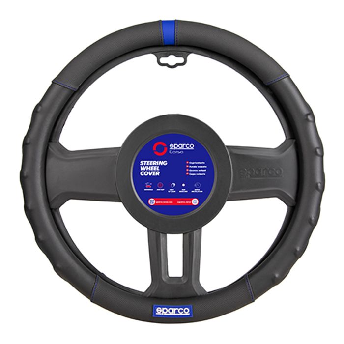 Universal Sparco Husa Piele Volan Auto Negru Albastru Diametru 38mm