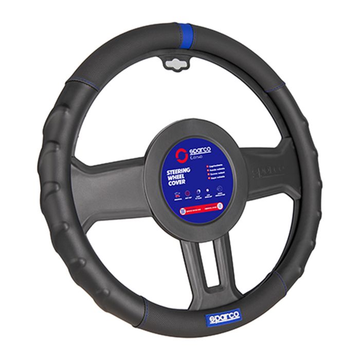 Universal Sparco Husa Piele Volan Auto Negru Albastru Diametru 38mm