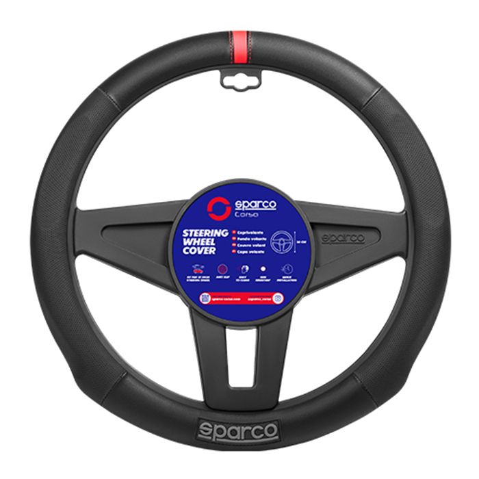 Universal Sparco Husa Piele Volan Auto Negru Rosu Diametru 38mm