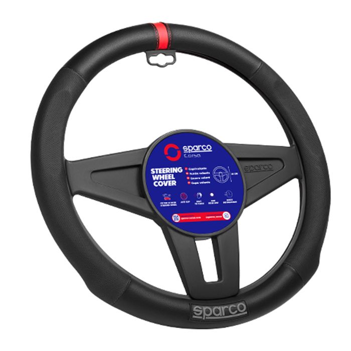 Universal Sparco Husa Piele Volan Auto Negru Rosu Diametru 38mm