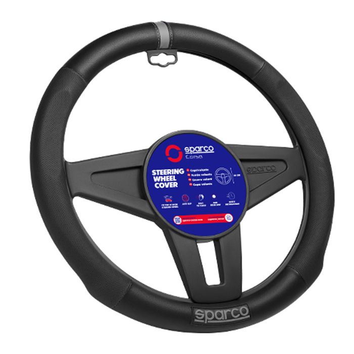 Universal Sparco Husa Piele Volan Auto Negru Gri Diametru 38mm