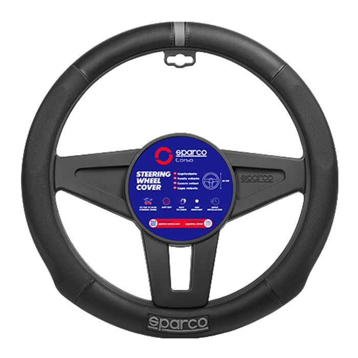 Universal Sparco Husa Piele Volan Auto Negru Gri Diametru 38mm