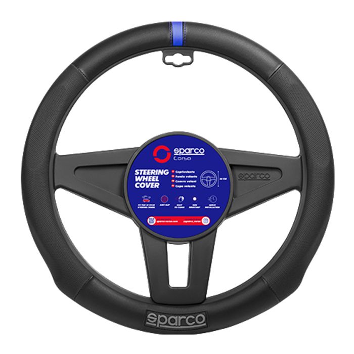 Universal Sparco Husa Piele Volan Auto Negru Albastru Diametru 38mm