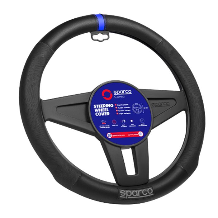 Universal Sparco Husa Piele Volan Auto Negru Albastru Diametru 38mm