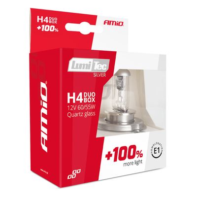 2 x H4 Halogen12V 60/55W LumiTec SILVER +100% DUO Lumini Lampa Faruri Becuri High Low Beam Auto Camoin Moto