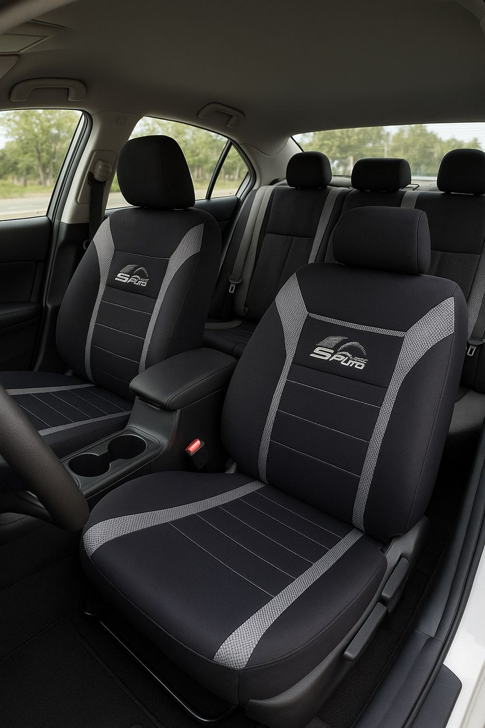 Huse Scaune Auto ieftin
accesibil Negru Gri pentru Masini Auto Universal Textil Set Complet 9 buc