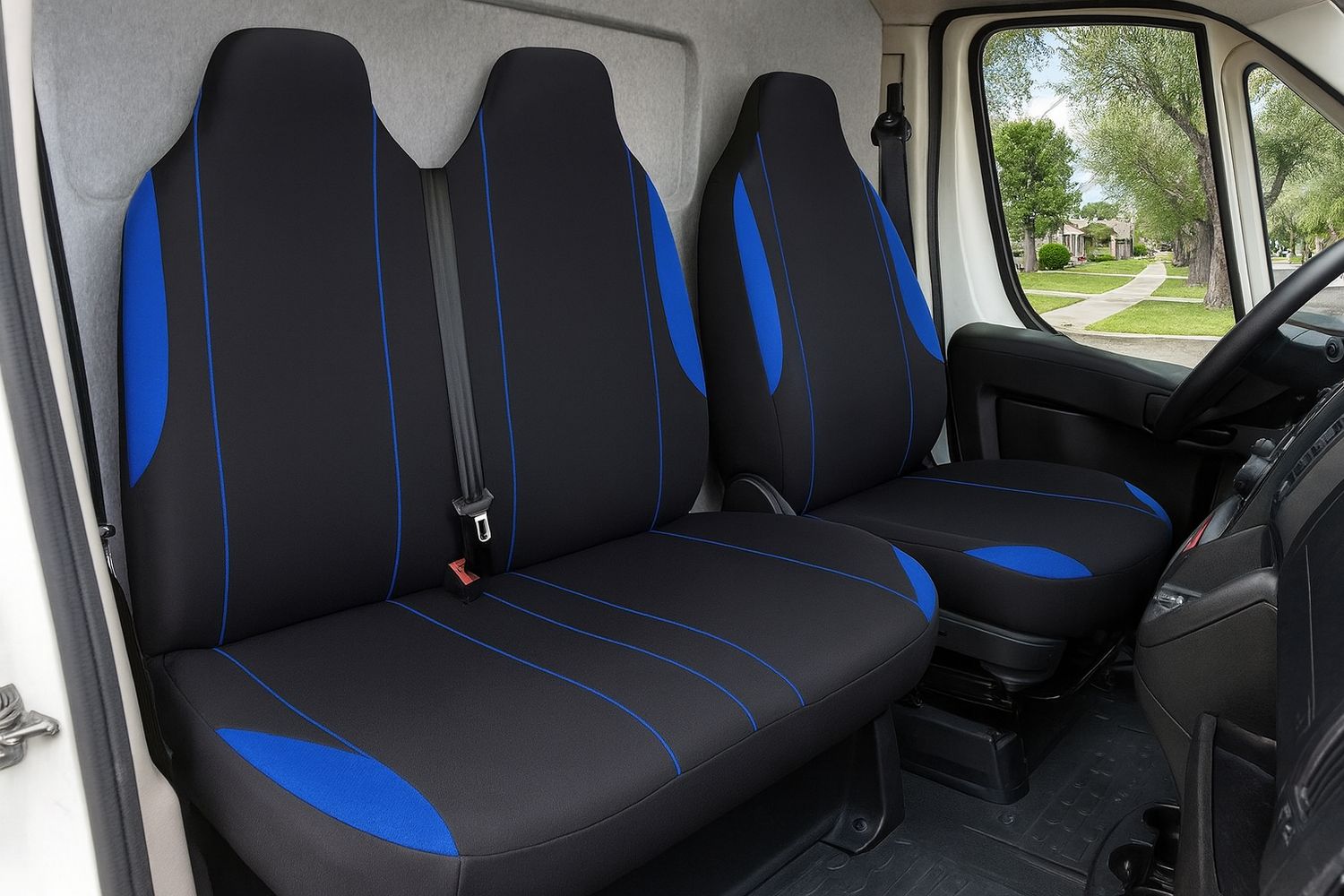 ​2+1 Huse Scaune Universal pentru Microbuze Negru Albastru  Textile