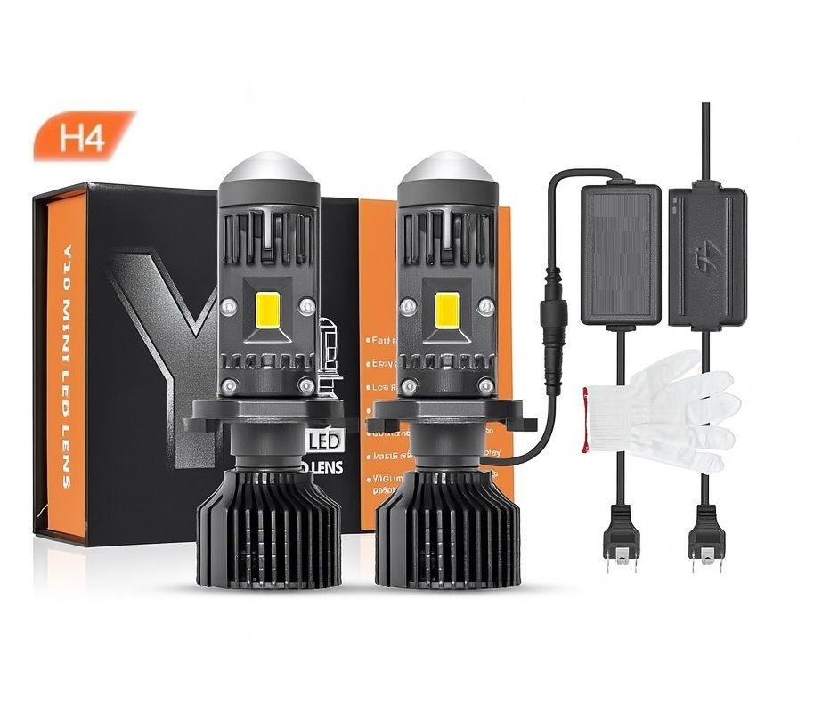 2 x LED Y10 H4 200% 50W 6400LM 6000K 360° Canbus cu Lentila Lumini Lampa Faruri Becuri Auto Camoin Moto HiLow Beam 12V 24V
