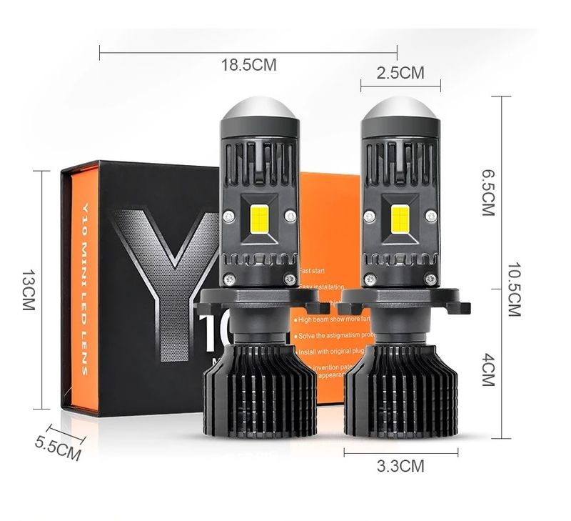 2 x LED Y10 H4 200% 50W 6400LM 6000K 360° Canbus cu Lentila Lumini Lampa Faruri Becuri Auto Camoin Moto HiLow Beam 12V 24V