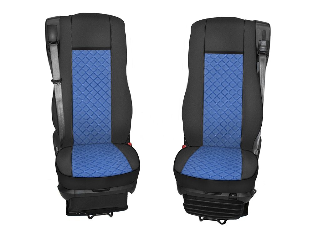 Huse scaune pentru DAF XF 106 2015,2016,2017,2018,2019,2020,2021 Negru Albastru Camion Lux PU Piele Textil Cantitate:2 Huse 