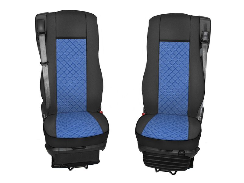Huse scaune pentru DAF XF 106 2015,2016,2017,2018,2019,2020,2021 Negru Albastru Camion Lux PU Piele Textil Cantitate:2 Huse 