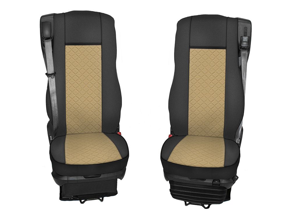 Huse scaune pentru DAF XF 106 2015,2016,2017,2018,2019,2020,2021 Negru Bej Camion Lux PU Piele Textil Cantitate:2 Huse scaun