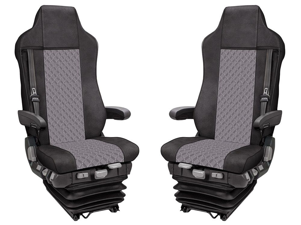 Huse scaune pentru IVECO STRALIS HI-WAY 2005-2019  Negru Gri Camion Lux PU Piele Textil