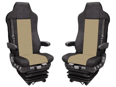 Huse scaune pentru IVECO STRALIS HI-WAY 2005-2019  Negru Bej Camion Lux PU Piele Textil
