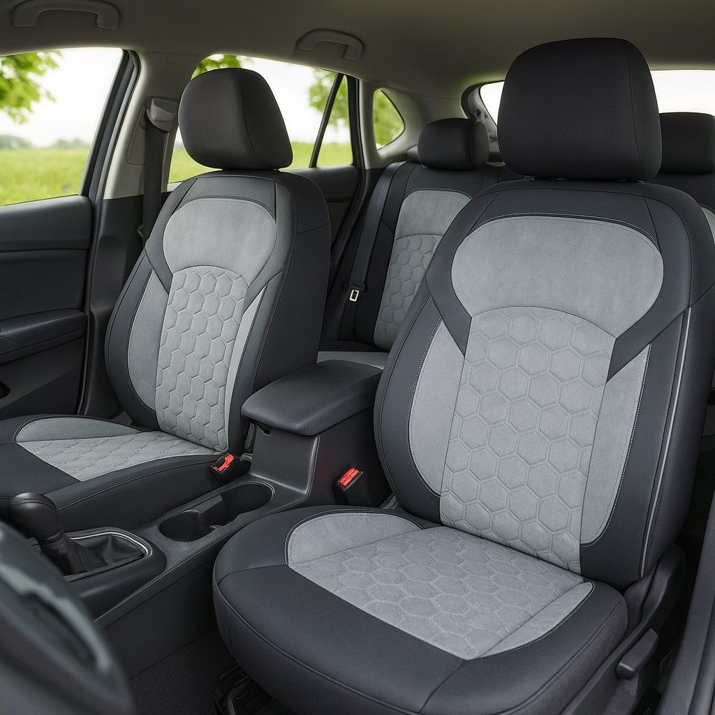 Huse Scaune pentru Masini Auto Universal Negru Gri Lux PU Piele Design Alcantara Set Complet