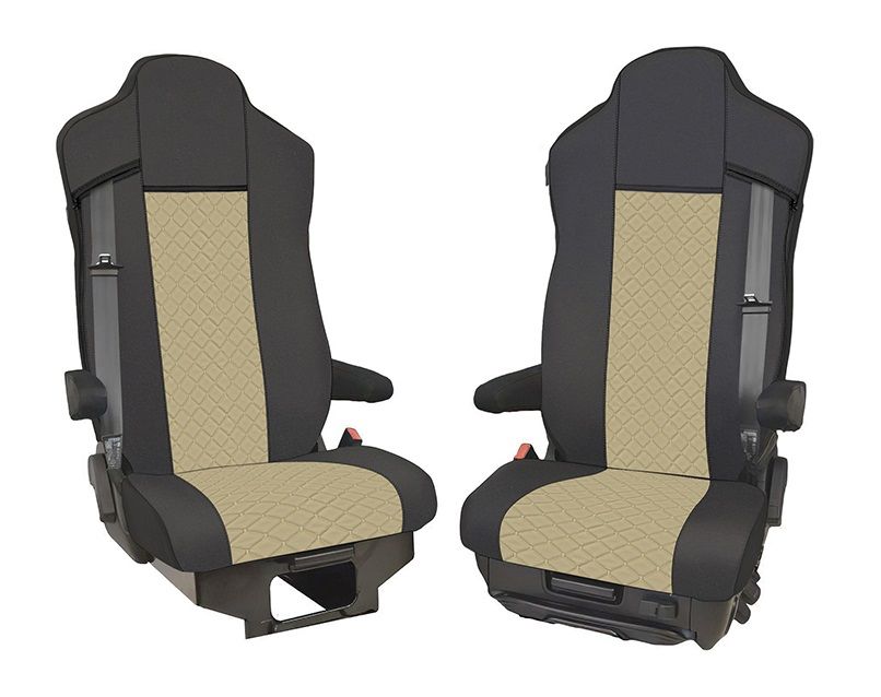 Huse scaune pentru IVECO S-WAY 2021+  Negru Bej Camion Lux PU Piele Textil
