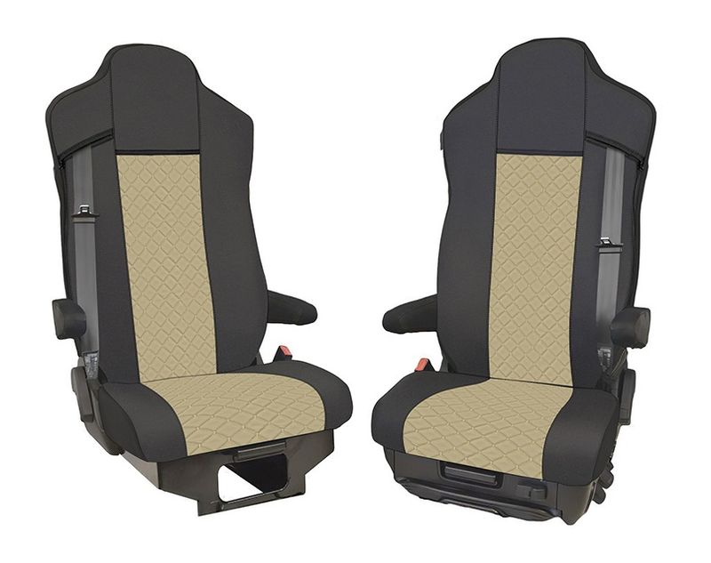 Huse scaune pentru IVECO S-WAY 2021+  Negru Bej Camion Lux PU Piele Textil