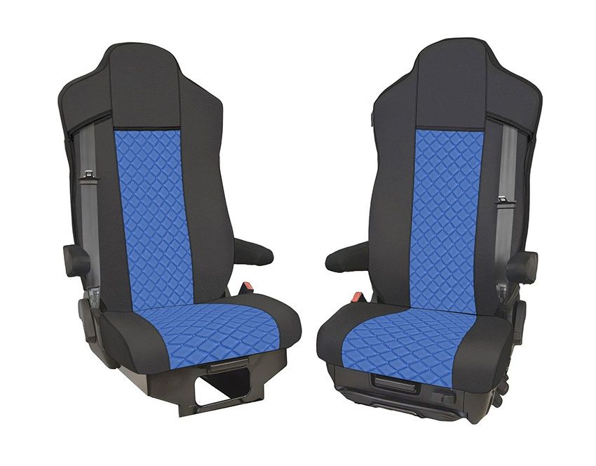 Huse scaune pentru IVECO S-WAY 2021+  Negru Albastru Camion Lux PU Piele Textil