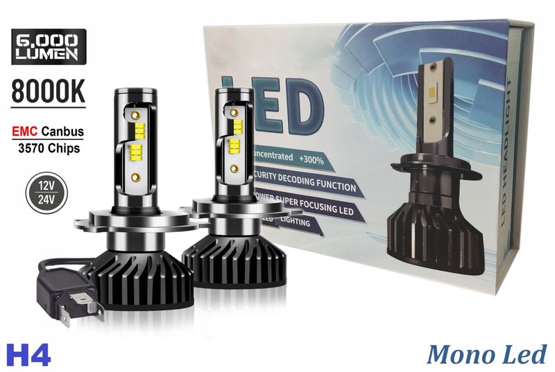 2 x H4 12V 50W 12000lm Mono LED +300% Canbus Lumini Lampa Faruri Becuri Bec Auto Camoin Moto Hi/Low Beam