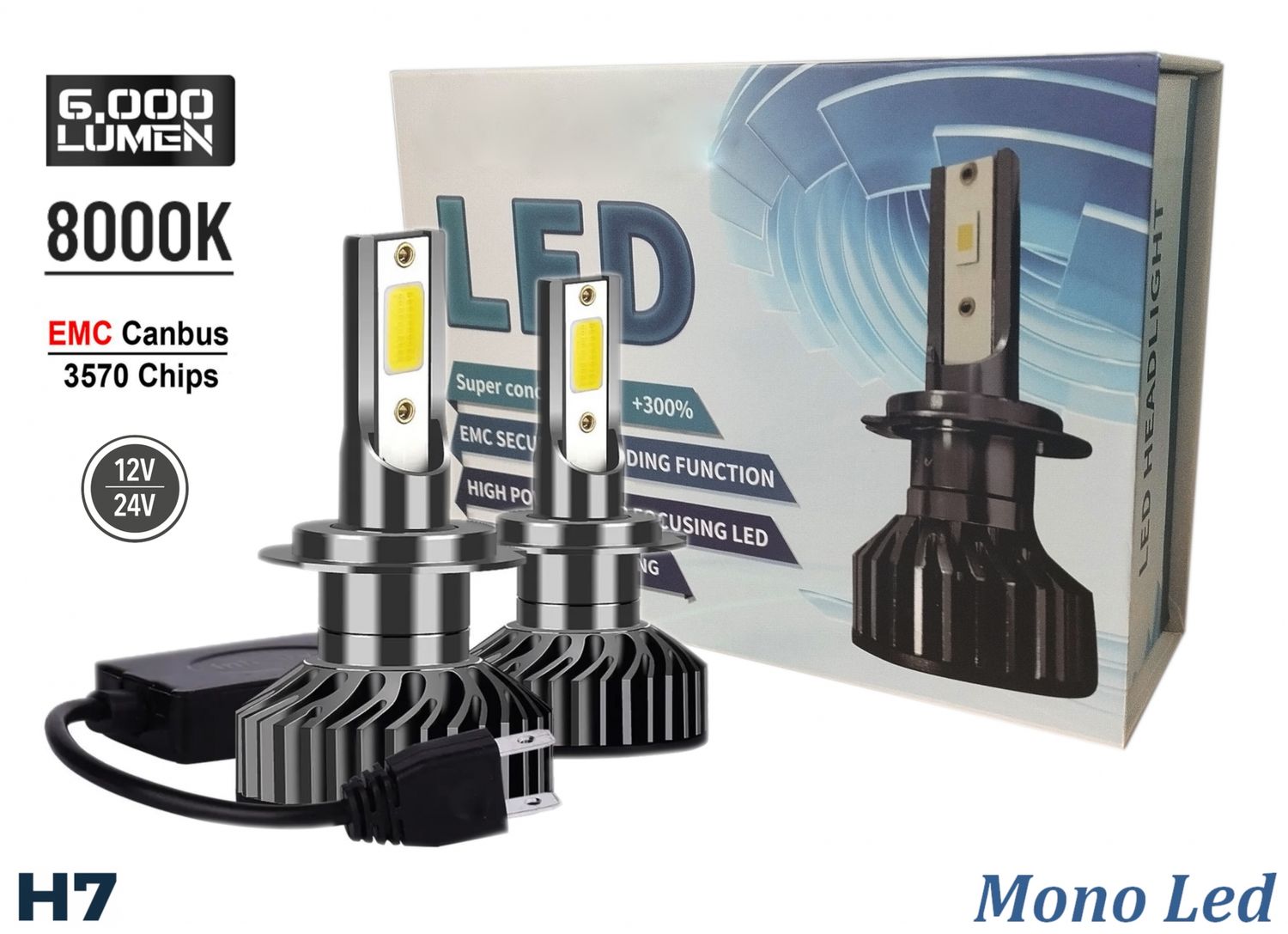 2 x H7 12V 50W 12000lm Mono LED +300% Canbus Lumini Lampa Faruri Becuri Bec Auto Camoin Moto Hi/Low Beam