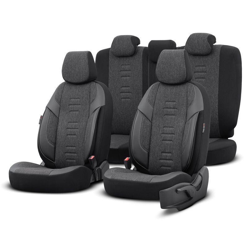 Otom Huse Scaune Auto Universal Negru Lux Piele Textil Set Complet