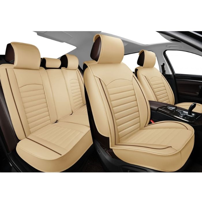 Huse Scaune pentru Masini Auto Universal Bej Lux PU Piele Set Complet