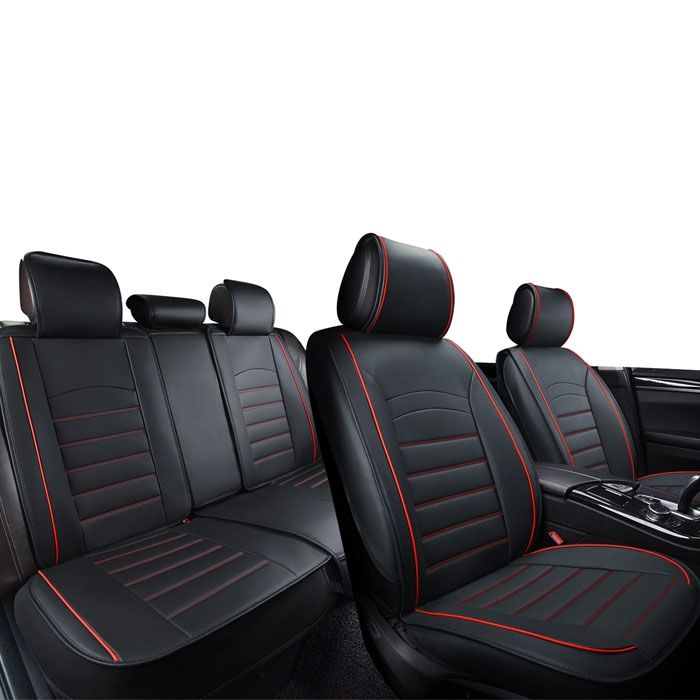 Huse Scaune pentru Masini Auto Universal Nergu Rosu Lux PU Piele Set Complet
