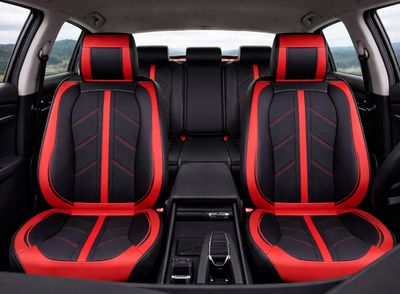 HUSE SCAUNE PENTRU MASINI UNIVERSAL NEGRU ROSU PIELE SET COMPLET