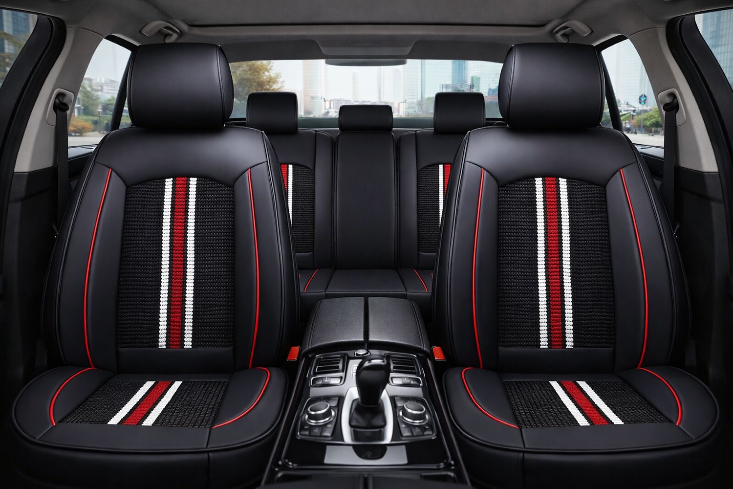 Huse Scaune pentru Masini Auto Universal Nergu Rosu Lux PU Piele Set Complet