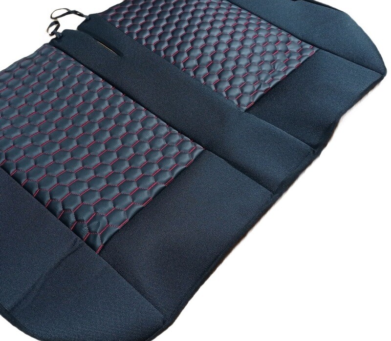 ​2+1 Huse Scaune pentru Ford Transit,Mercedes Sprinter,Opel Movano,Renault Master,VWCrafter,VW Transporter,VW LT,Peugeot Boxer,Citroen Jumper Nergu Rosu Lux PU Piele Textile