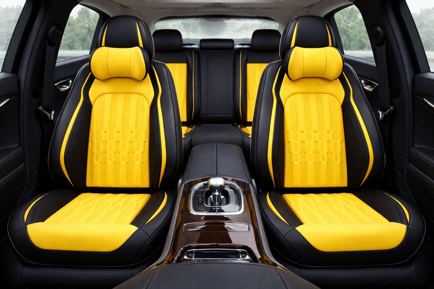 Premium Stilul Huse Scaune pentru Masini Auto Negru Galben Lux Piele Textil Universal cu Perne