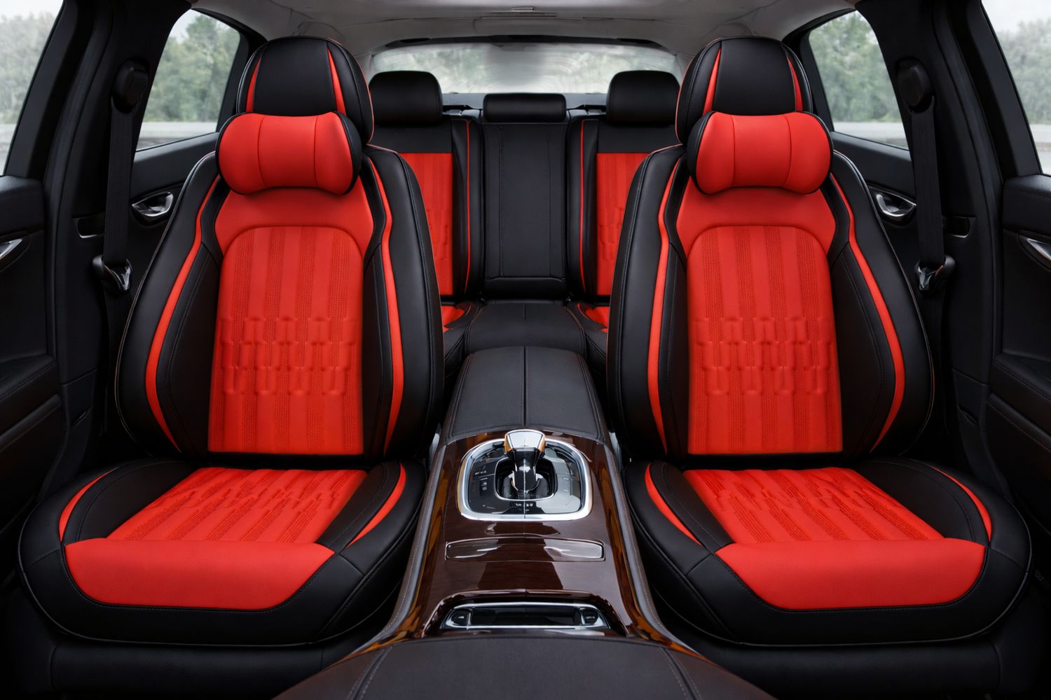 Premium Stilul Huse Scaune pentru Masini Auto Negru Rosu Lux Piele Textil Universal cu Perne