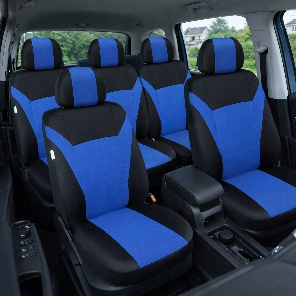Huse Scaune 5 Locuri pentru Ford S-MAX C-MAX, VW Touran, Sharan, Toyota Corolla Verso Masini Auto Universal Nergu Albastru Textil Set Complet