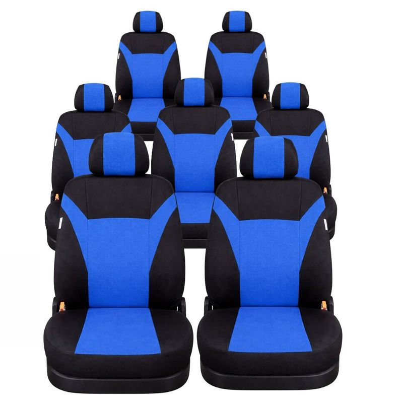 Huse Scaune 7 Locuri pentru Ford S-MAX C-MAX, VW Touran, Sharan, Toyota Corolla Verso Masini Auto Universal Nergu Albastru Textil Set Complet Huse Scaune 7 Locuri pentru Ford S-MAX C-MAX, VW Touran, Sharan, Toyota Corolla Verso Masini Auto Universal Nergu Albastru Textil Set Complet