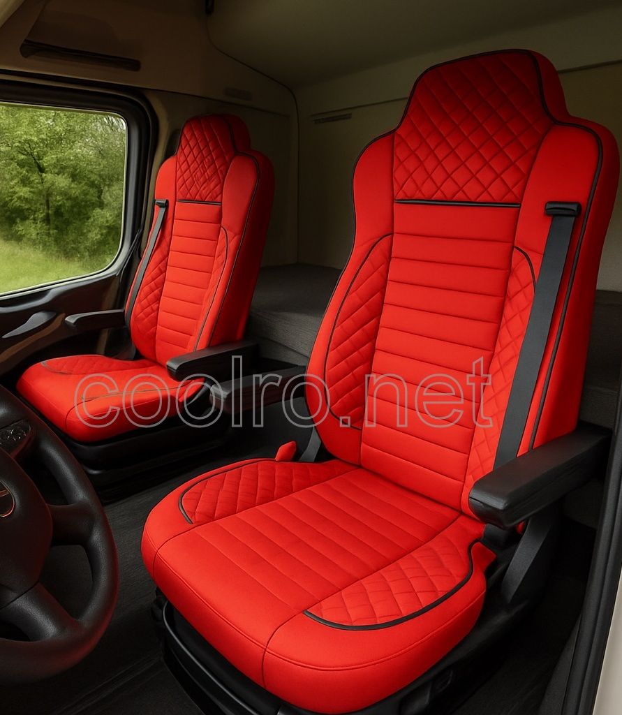 Huse scaune pentru MERCEDES ACTROS EURO 6 2015-2021 Rosu Camion Lux PU Piele Textil