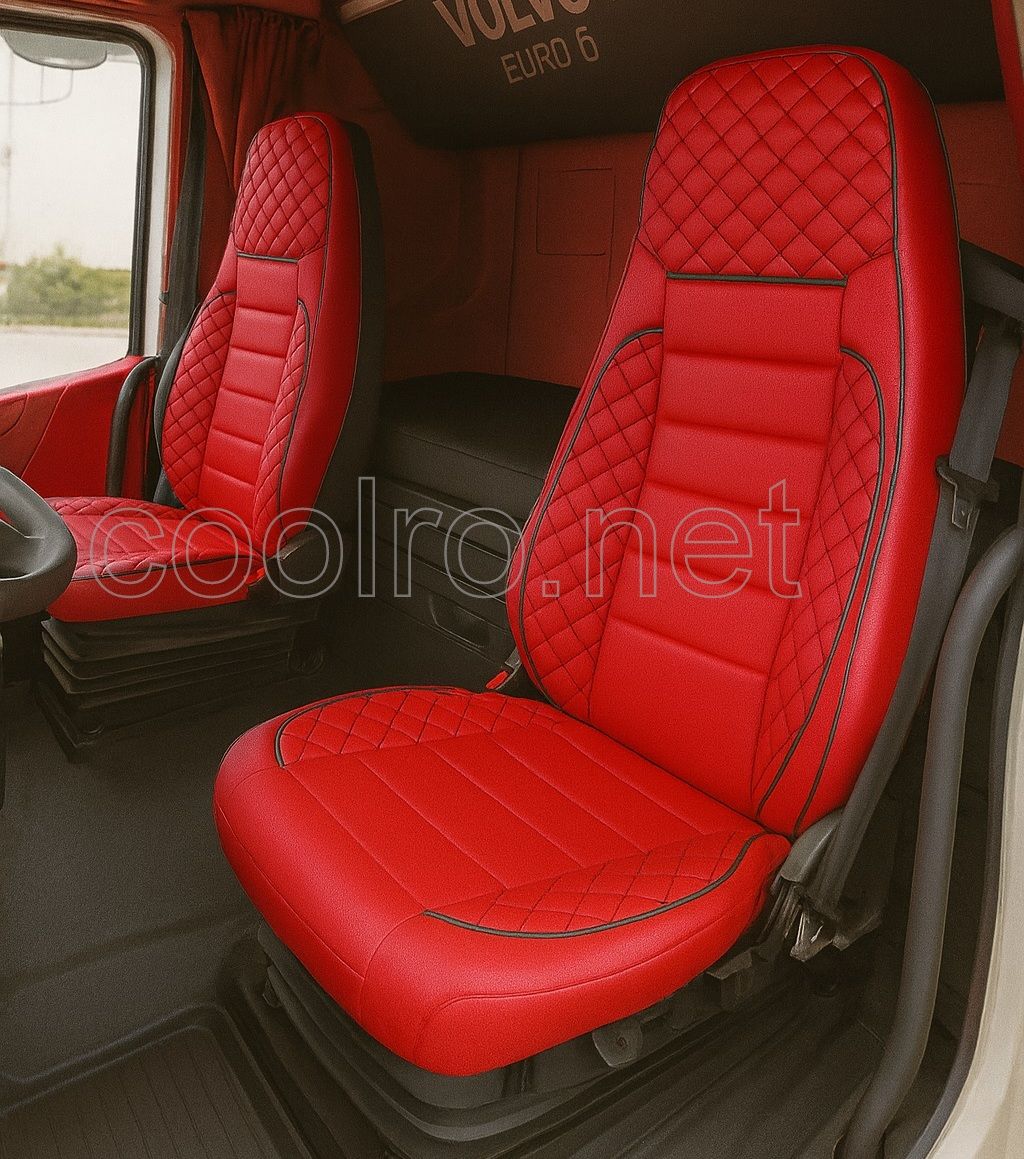Huse scaune pentru VOLVO FH EURO 6 2014-2020 Rosu Camioane Lux Piele Textile