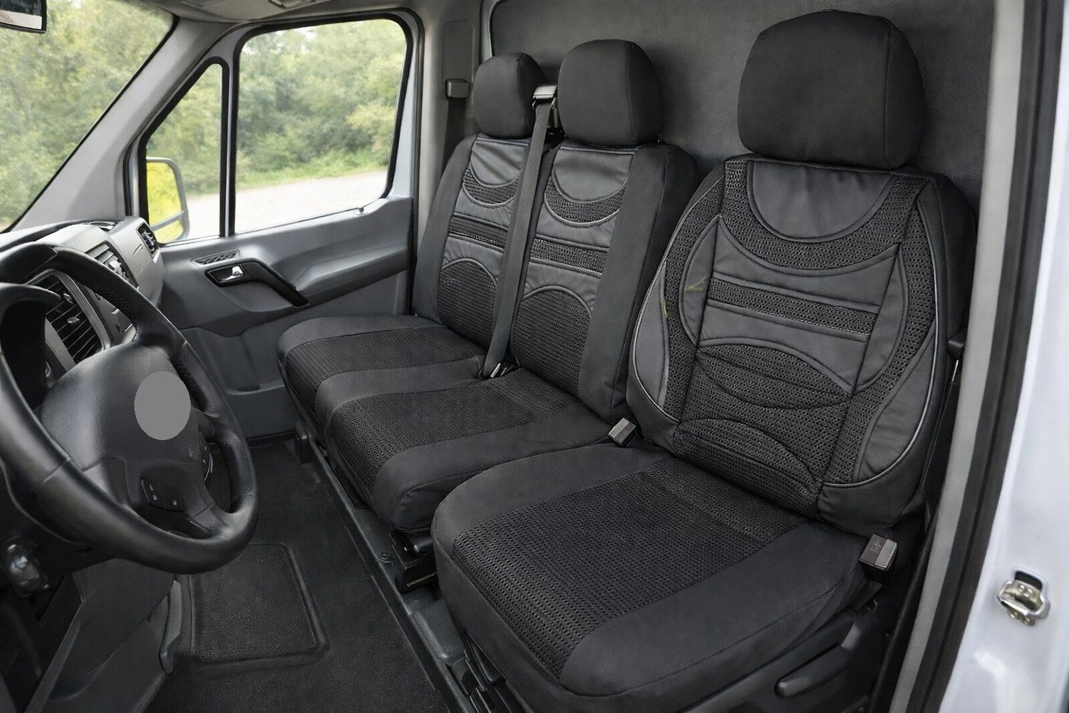 ​2+1 Huse Scaune Universal pentru Microbuze Negru  Textile Piele cu Suport Lombar