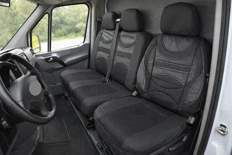 ​2+1 Huse Scaune Universal pentru Microbuze Negru  Textile Piele cu Suport Lombar