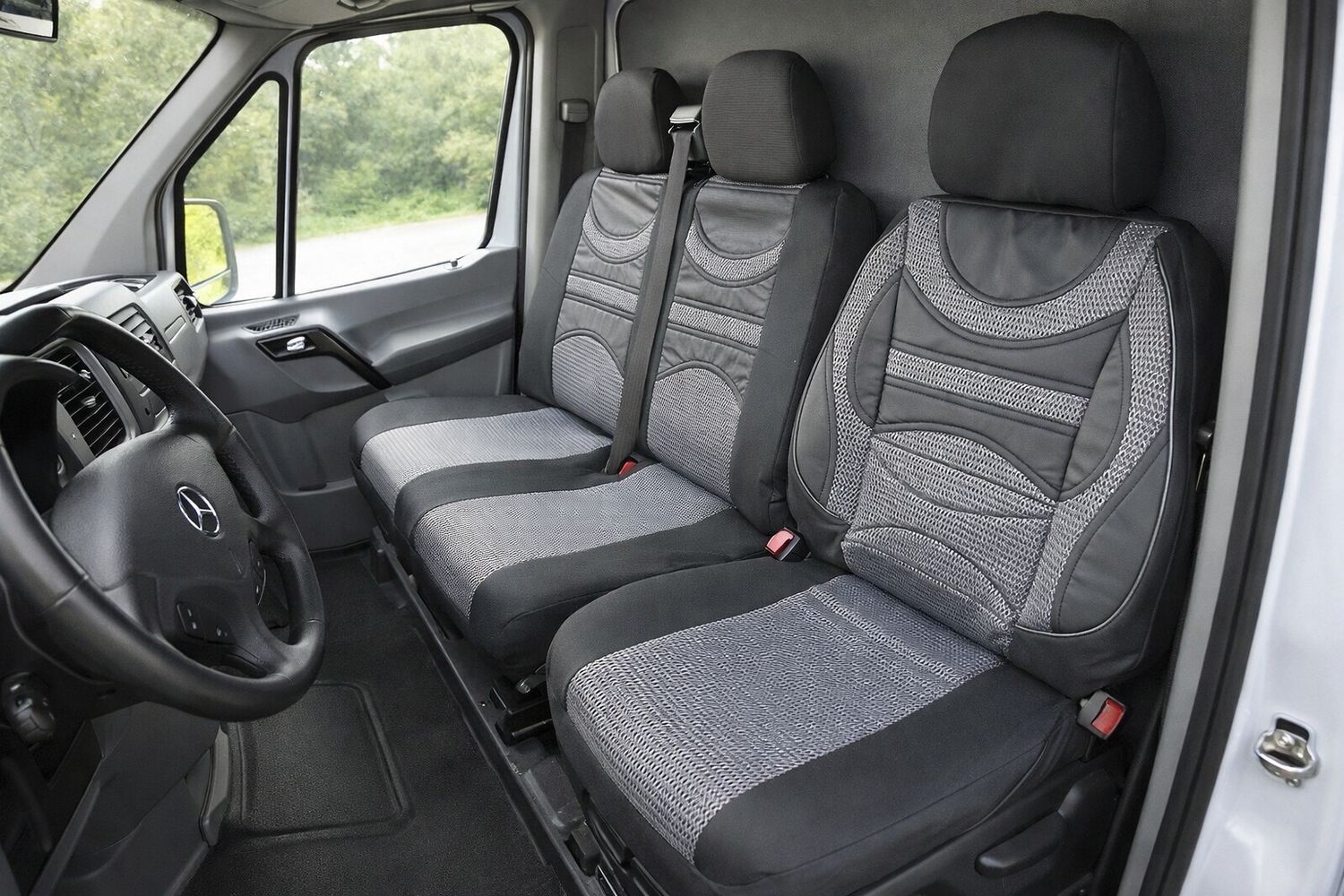 ​2+1 Huse Scaune Universal pentru Microbuze Gri Textile Piele cu Suport Lombar