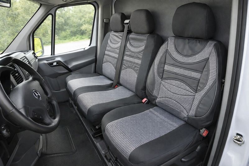 ​2+1 Huse Scaune Universal pentru Microbuze Gri Textile Piele cu Suport Lombar