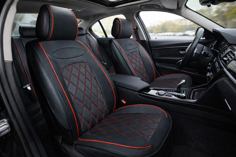 Huse Scaune pentru Masini Auto Universal Nergu Rosu Lux PU Piele Set Complet