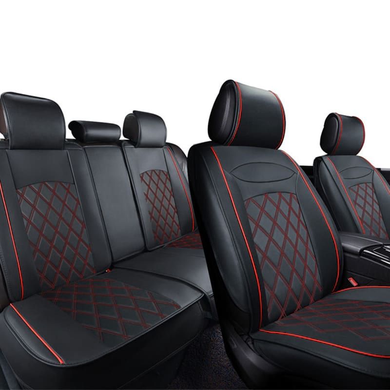 Huse Scaune pentru Masini Auto Universal Nergu Rosu Lux PU Piele Set Complet