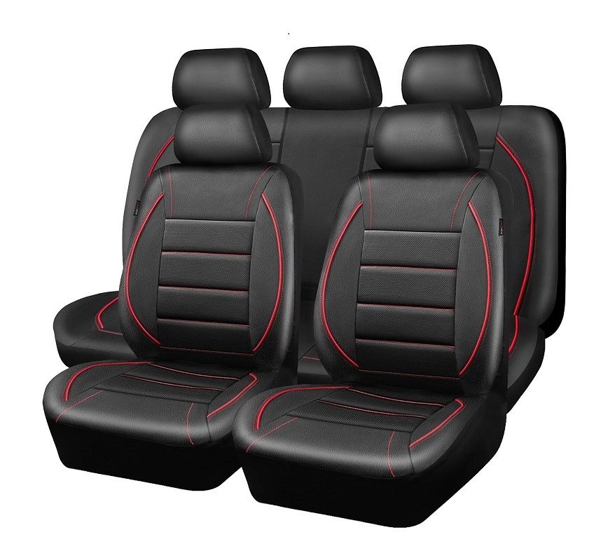 Huse Scaune pentru Masini Auto Universal Nergu Rosu Lux PU Piele Set Complet