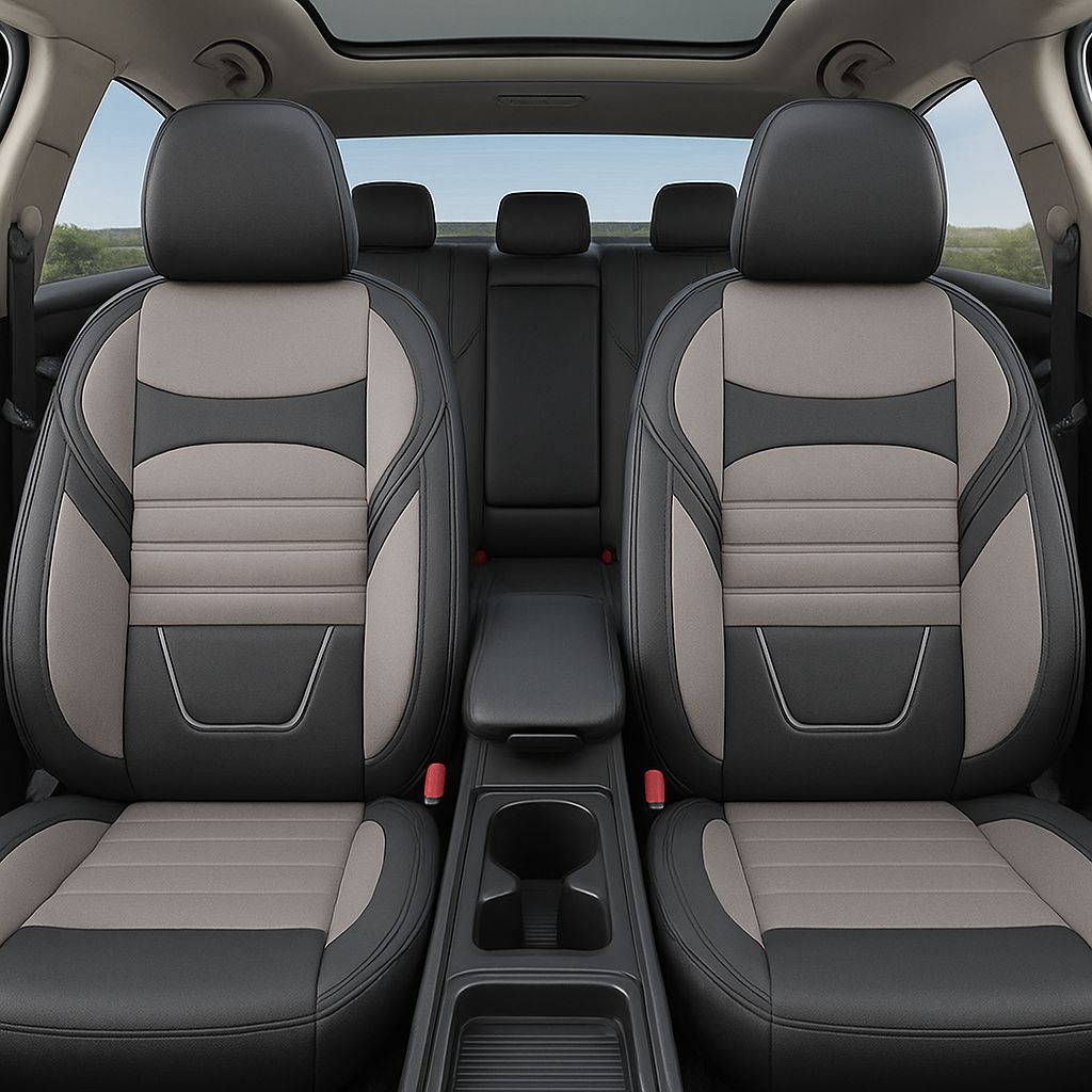 Huse Scaune pentru Masini Auto Universal Nergu Gri Lux PU Piele Set Complet