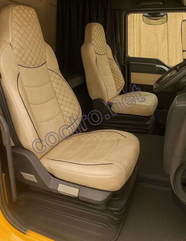 LUX Huse Scaune pentru MAN TGX TGS TGL 2021+ EURO 7 Camioane Bej Piele si Textil