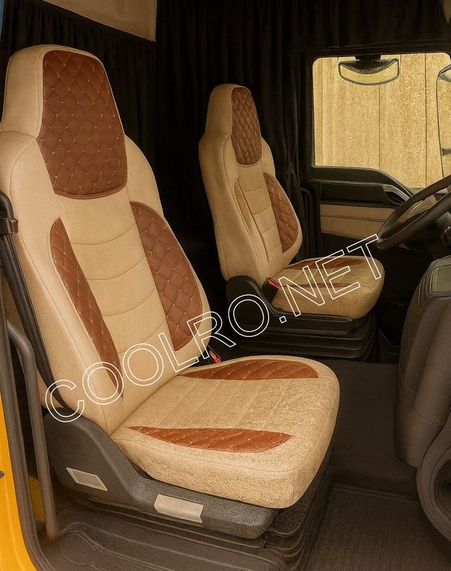 LUX Huse Scaune pentru MAN TGX TGS TGL 2021+ EURO 7 Camioane Maro Piele si Textil