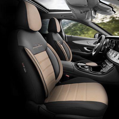 Otom Huse Scaune Auto Negru Gri Lux Premium Piele ecologică Set Complet Nergu Gri COMFORT LINE