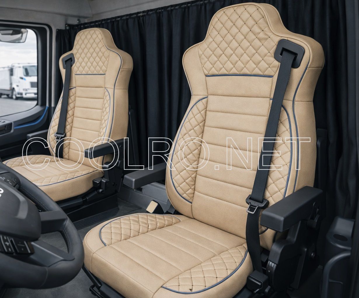LUX Huse Scaune pentru IIVECO S-WAY 2019+ Bej Camion PU Piele Textil
