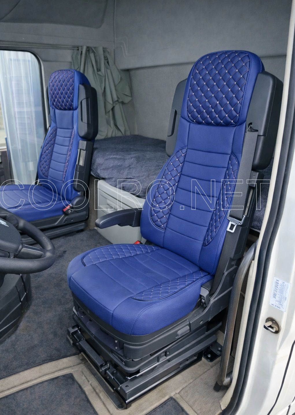 LUX Huse Scaune pentru FORD F-MAX 2018+ EURO 7 Albastru Camion PU Piele Textil